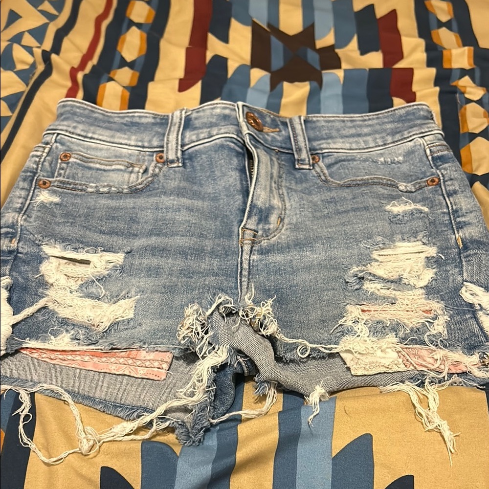American Eagle Outfitters Light Blue Distressed Jean Shorts